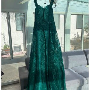 Green Beaded with Overskirt Dress Size 8 Catwalk Couture
